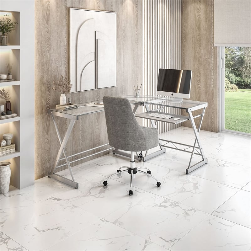 Scranton & Co Modern Glass/Steel L-Shape Computer Desk in Clear