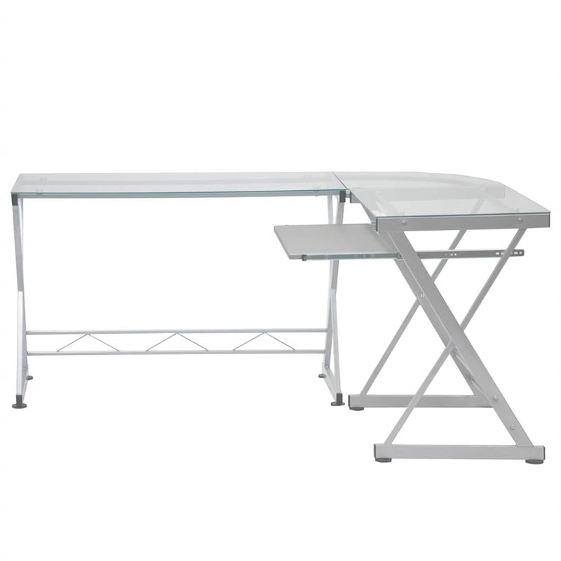 Scranton & Co Modern Glass/Steel L-Shape Computer Desk in Clear