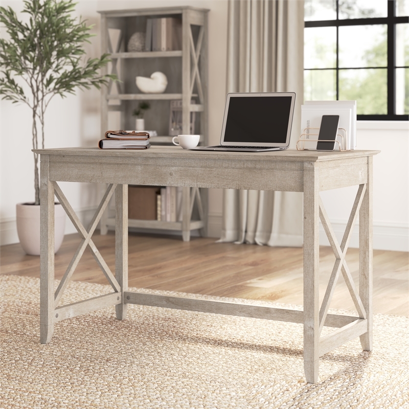 Scranton & Co Engineered Wood Writing Desk with X Pattern in Washed Gray