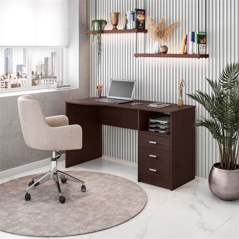 Scranton & Co 3-Drawer Wood Computer Desk with Shelf in Espresso/Wenge