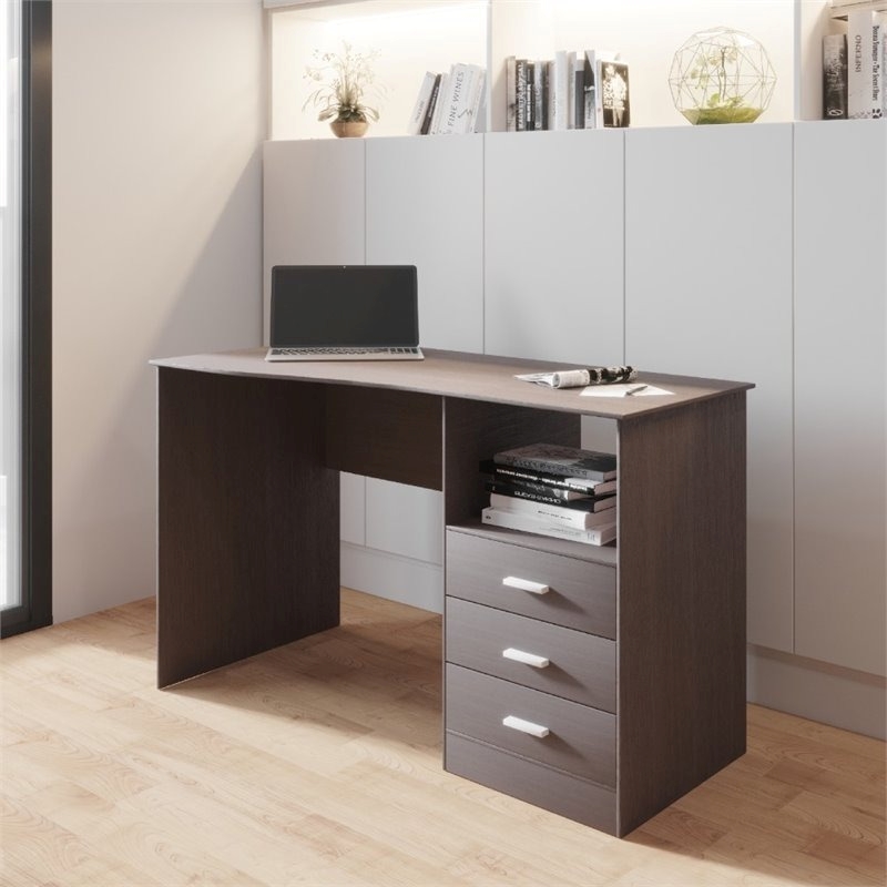 Scranton & Co 3-Drawer Wood Computer Desk with Shelf in Espresso/Wenge