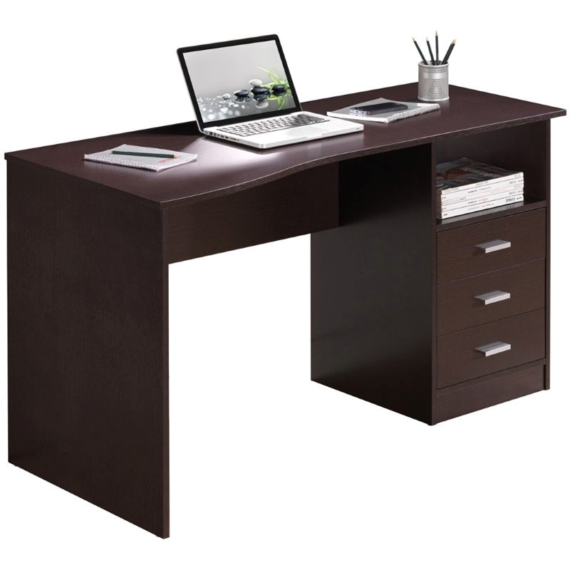 Scranton & Co 3-Drawer Wood Computer Desk with Shelf in Espresso/Wenge