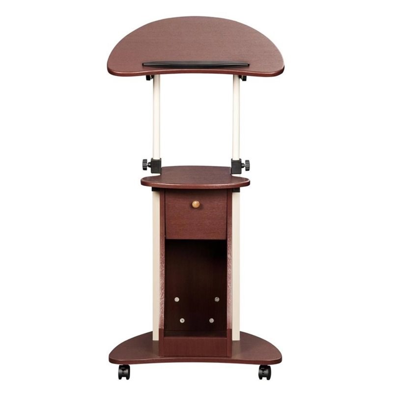 Scranton & Co Sit-to-Stand Rolling Laptop Cart With Storage in Chocolate
