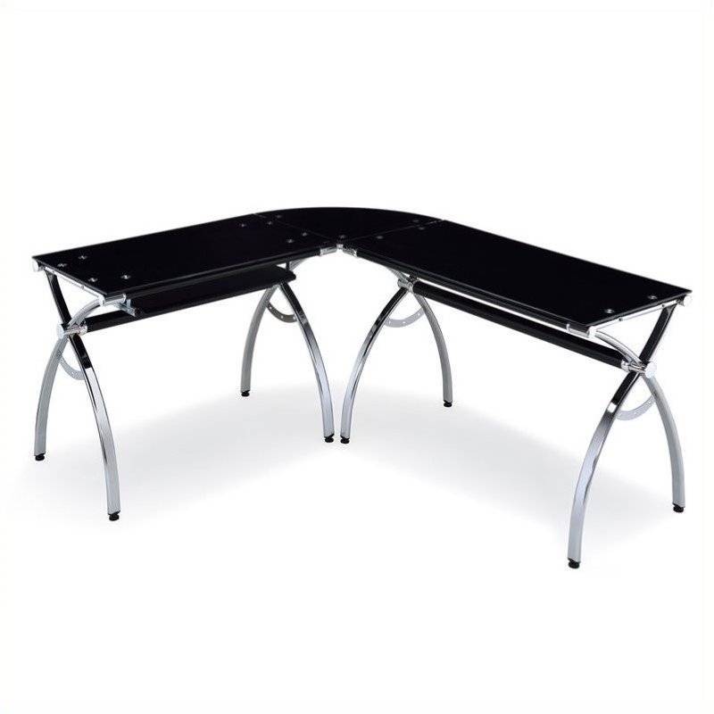 Scranton & Co LShaped Glass Desk with Chrome Frame in Black SC365743