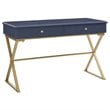 Scranton & Co Wood Blue and Gold Writing Desk Rectangular Durable Unassembled