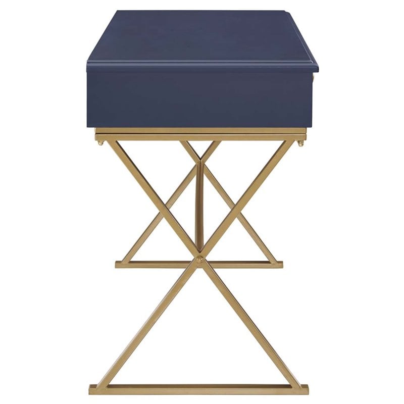 Scranton & Co Wood Blue and Gold Writing Desk Rectangular Durable Unassembled