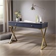 Scranton & Co Wood Blue and Gold Writing Desk Rectangular Durable Unassembled