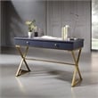 Scranton & Co Wood Blue and Gold Writing Desk Rectangular Durable Unassembled