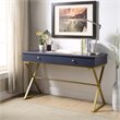 Scranton & Co Wood Blue and Gold Writing Desk Rectangular Durable Unassembled