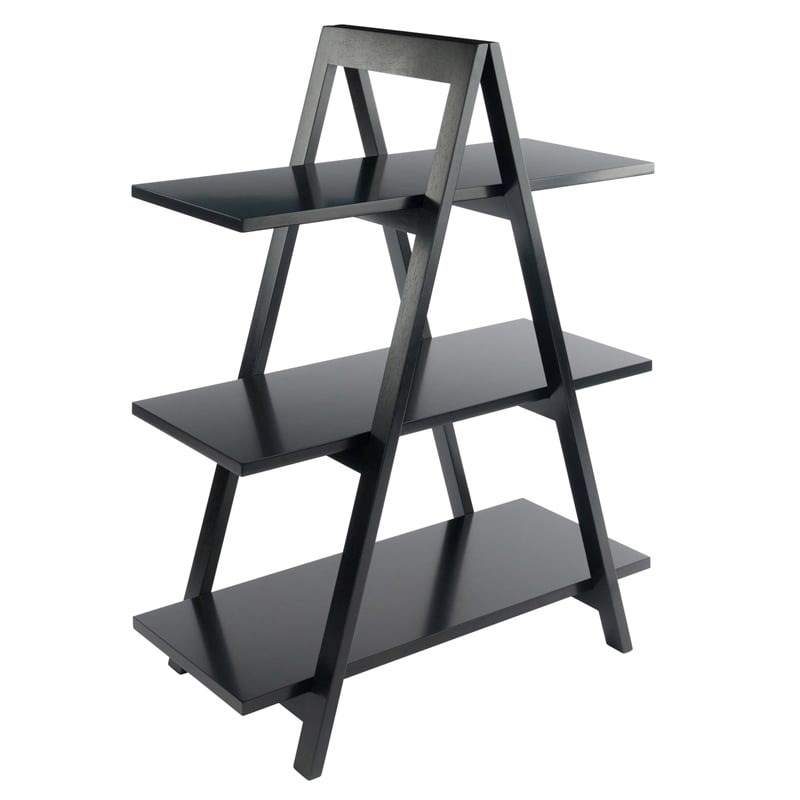 Scranton & Co 3-Tier A-Frame Mid-Century Solid Wood Book Shelf in Black