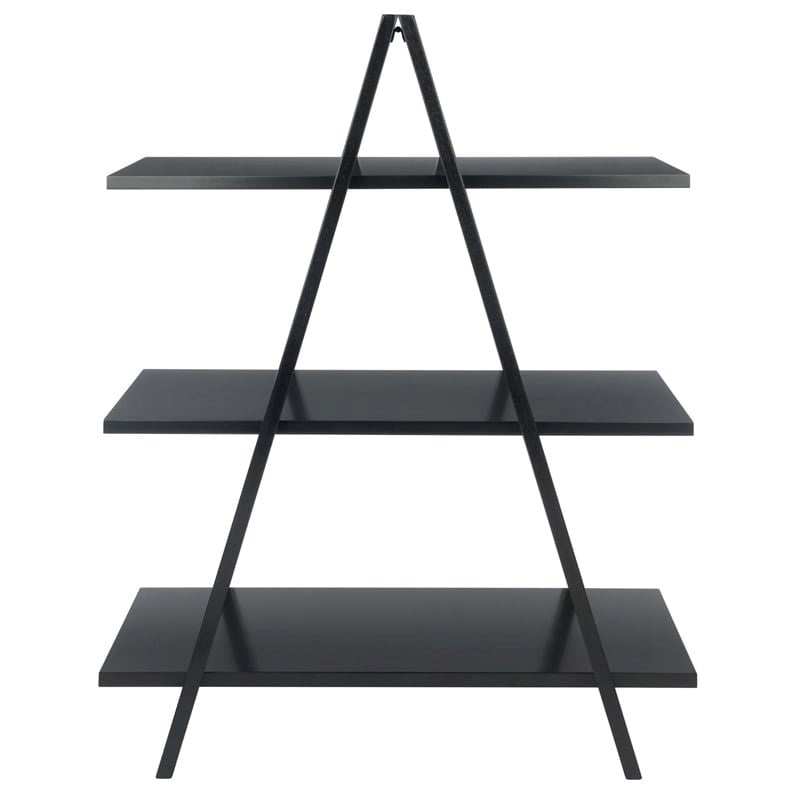 Scranton & Co 3-Tier A-Frame Mid-Century Solid Wood Book Shelf in Black