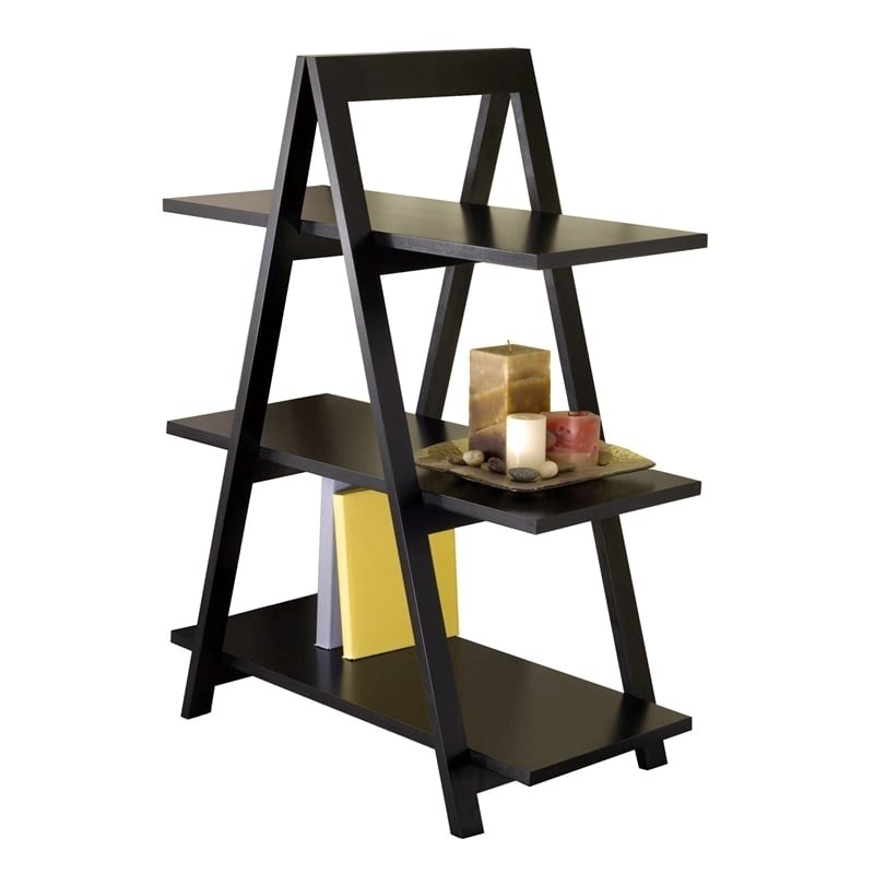 Scranton & Co 3-Tier A-Frame Mid-Century Solid Wood Book Shelf in Black