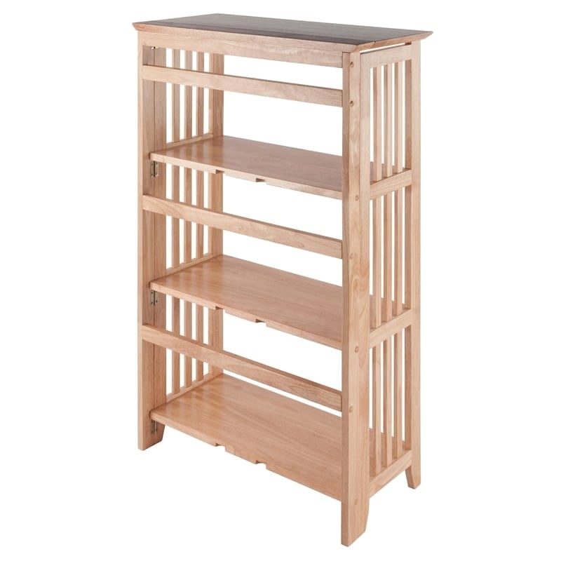 Scranton & Co 4-Tier Transitional Solid Wood Folding Bookcase in Natural