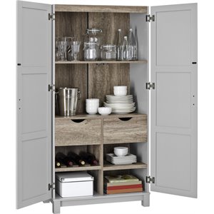 scranton & co 64'' storage cabinet in gray and sonoma oak