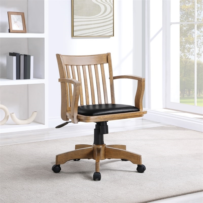 Scranton & Co Wood Brown Bankers Office Chair Rectangular Padded Seat 37