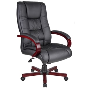 Scranton & Co Faux Leather High Back Executive Office Chair in Black/Mahogany