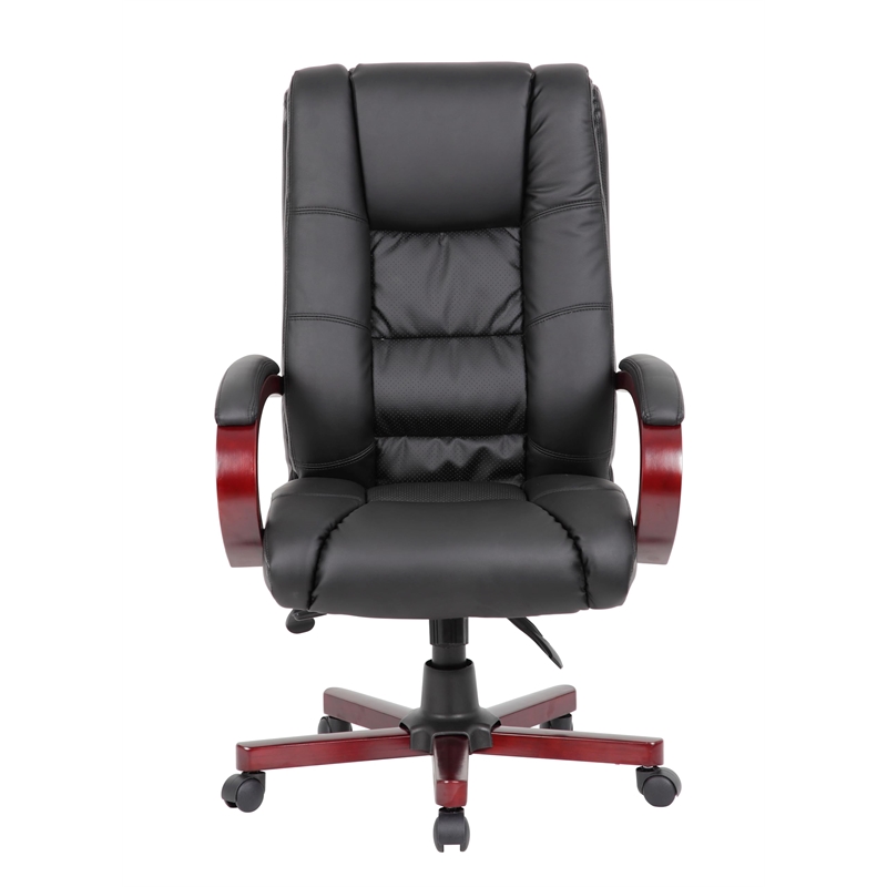 Scranton & Co Faux Leather High Back Executive Office Chair in Black/Mahogany