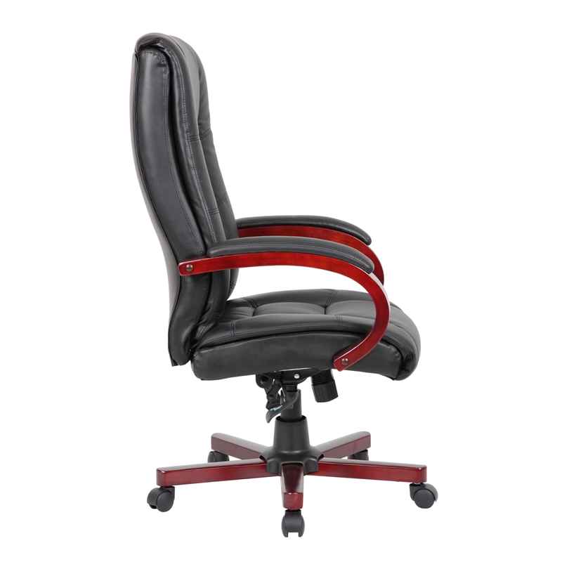 Scranton & Co Faux Leather High Back Executive Office Chair in Black/Mahogany