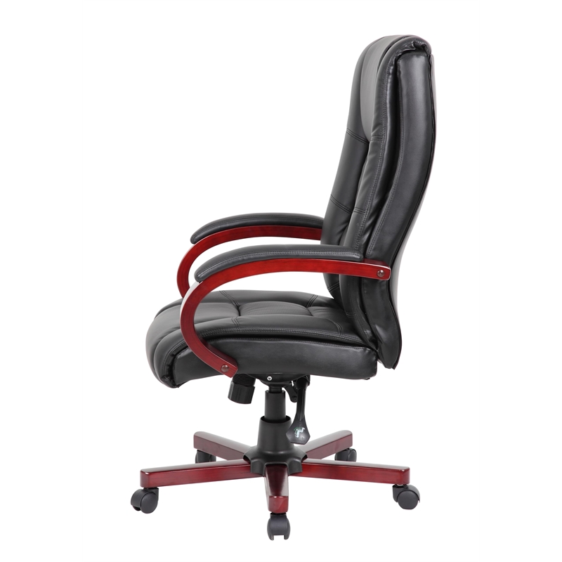 Scranton & Co Faux Leather High Back Executive Office Chair in Black/Mahogany