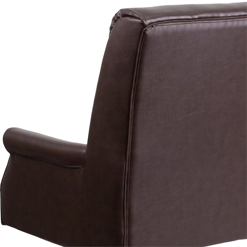 Scranton & Co Leather/Wood High Back Swivel Office Chair in Brown
