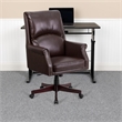 Scranton & Co Leather/Wood High Back Swivel Office Chair in Brown