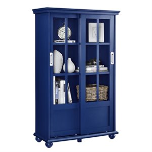 Scranton & Co 4 Shelf Bookcase with Sliding Glass Doors in Navy