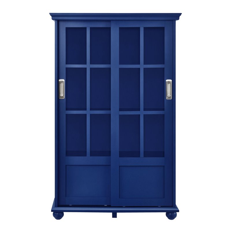 Scranton & Co 4 Shelf Bookcase with Sliding Glass Doors in Navy