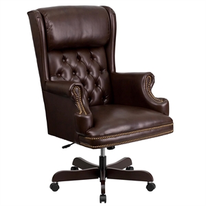 Scranton & Co Faux Leather/Wood Office Chair in Burgundy Red