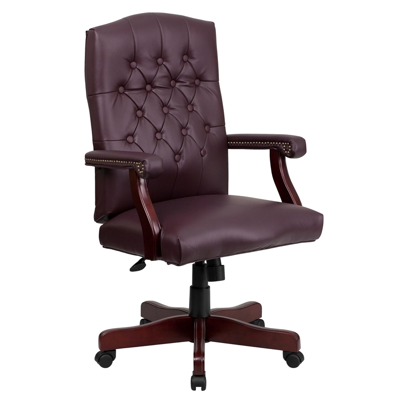 Scranton & Co Leather Swivel Office Chair in Burgundy
