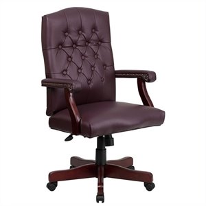 scranton & co leather swivel office chair in burgundy