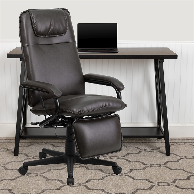 Scranton & Co High Back Leather Reclining Office Chair in Brown