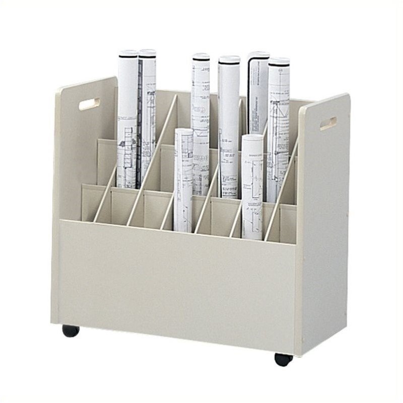 Scranton & Co 21 Compartment Mobile Wood Roll Files Organizer in Putty
