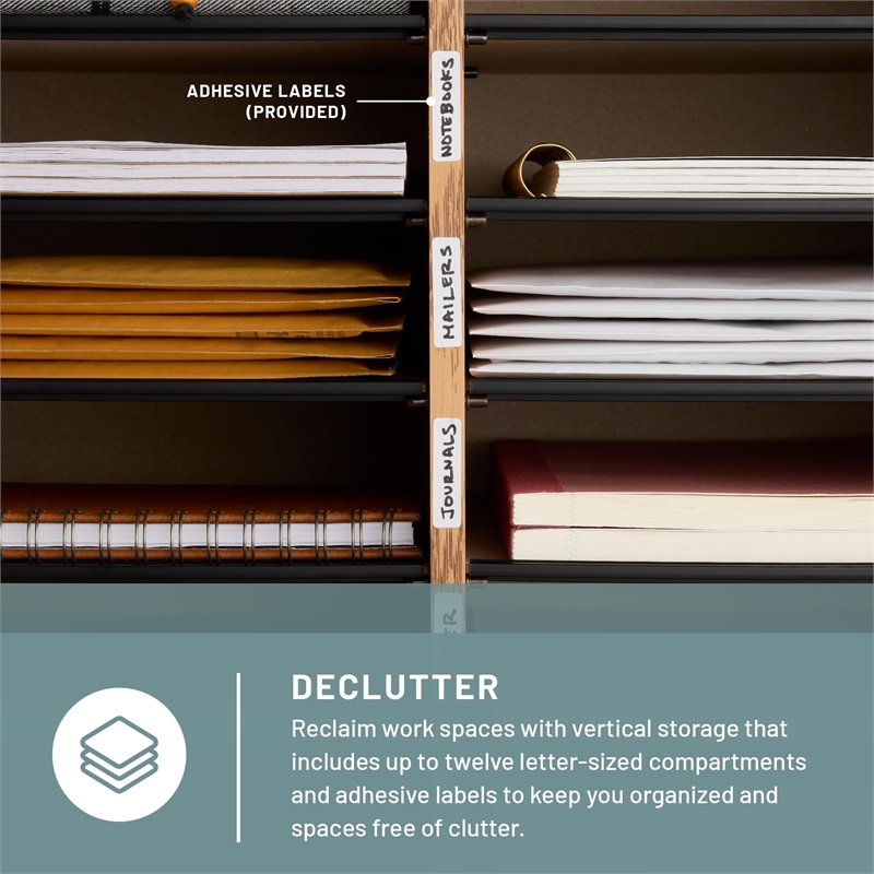 Scranton & Co 12 Compartment Adjustable File Organizer in Medium Oak