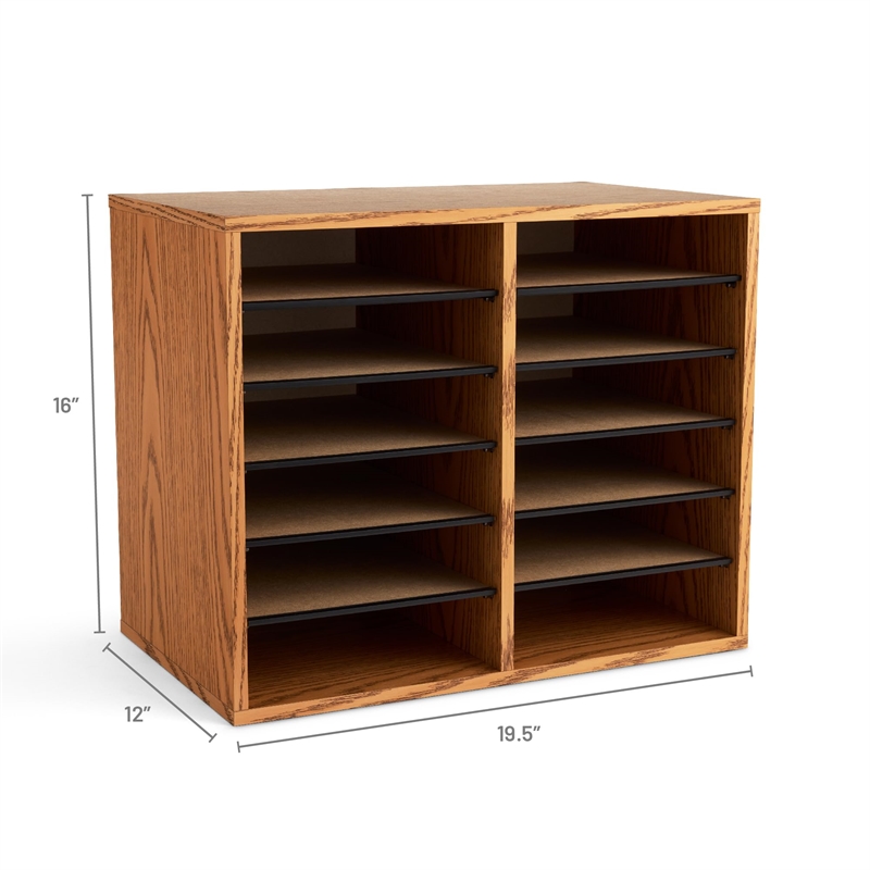 Scranton & Co 12 Compartment Adjustable File Organizer in Medium Oak