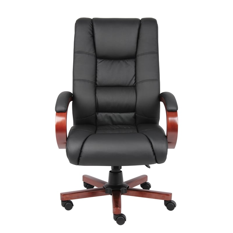 Scranton & Co Leather/Wood High Back Executive Office Chair in Black/Cherry