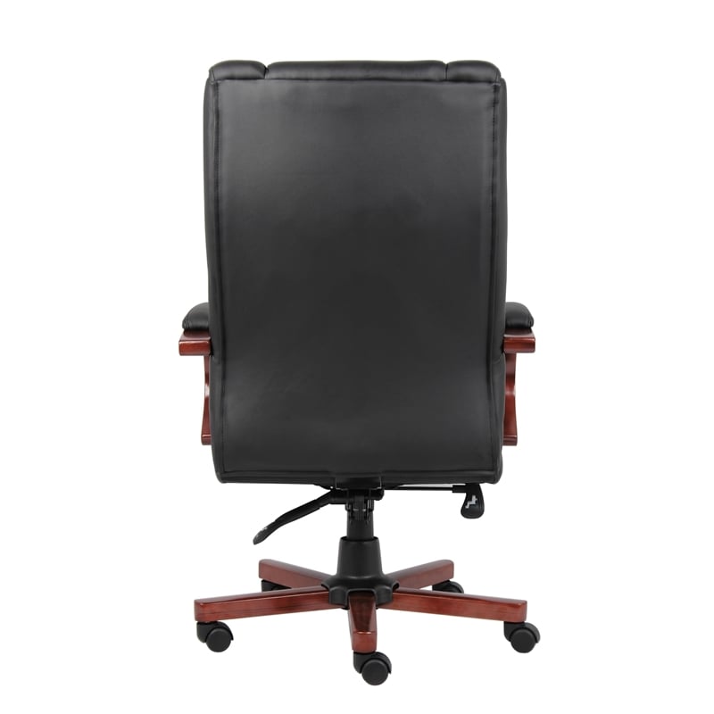 Scranton & Co Leather/Wood High Back Executive Office Chair in Black/Cherry