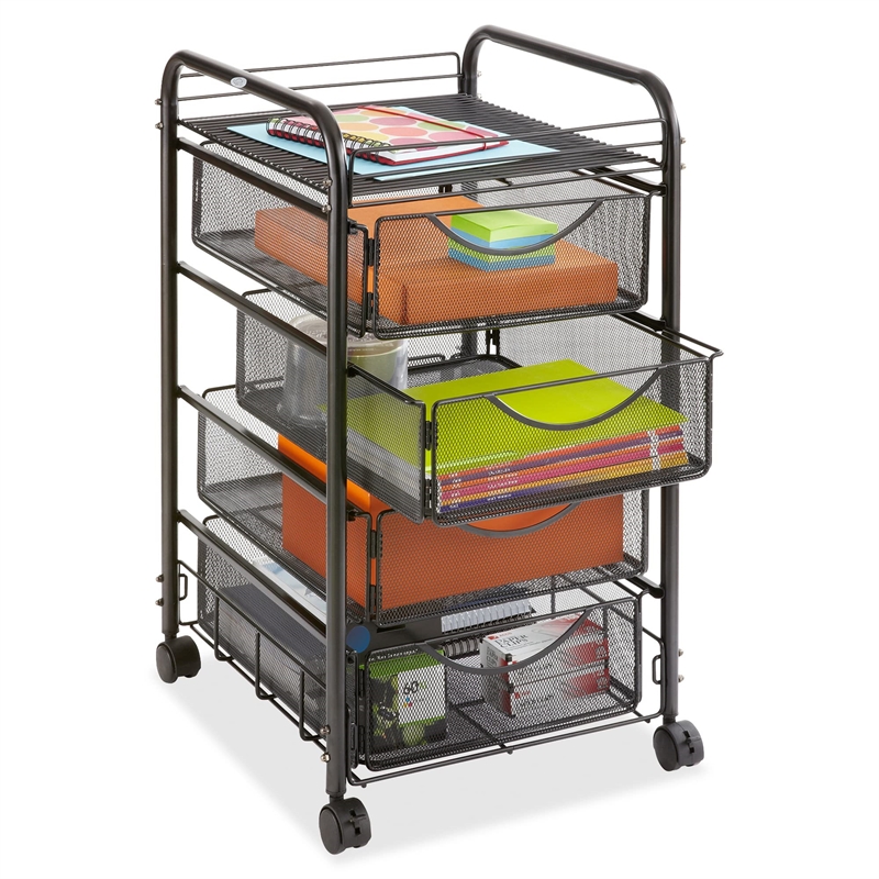 Scranton & Co Mesh File Cart with 4 Drawers in Black