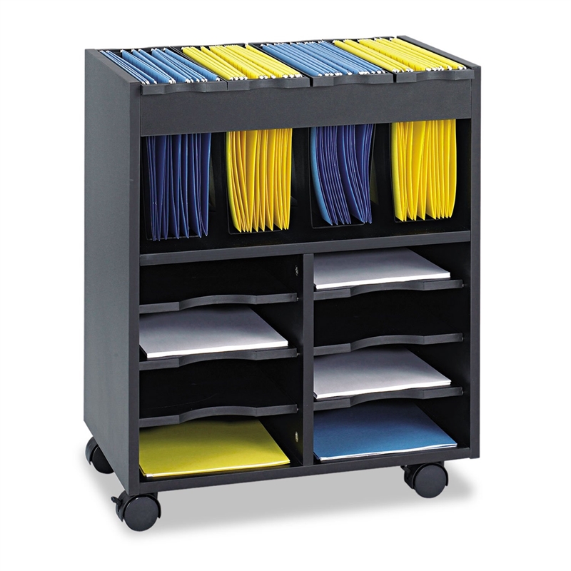 Scranton & Co 8 Compartment Go Cart Mobile File Cart in Black