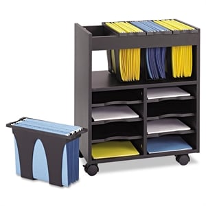 Scranton & Co 8 Compartment Go Cart Mobile File Cart in Black
