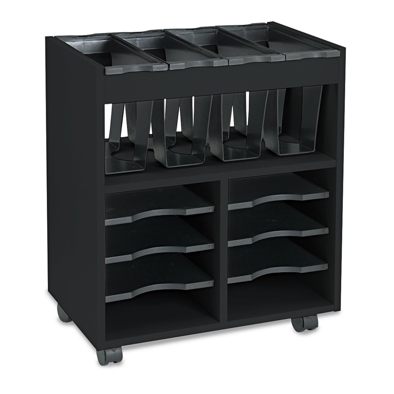 Scranton & Co 8 Compartment Go Cart Mobile File Cart in Black