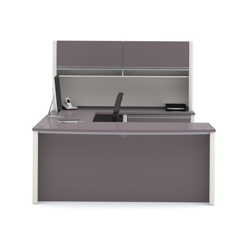 Scranton & Co U-Shape Home Office Set with 1 Oversized Pedestal in Sandstone and Slate