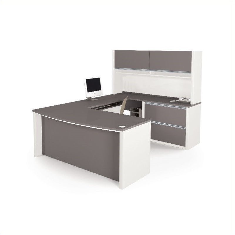 Scranton & Co U-Shape Home Office Set with 1 Oversized Pedestal in Sandstone and Slate