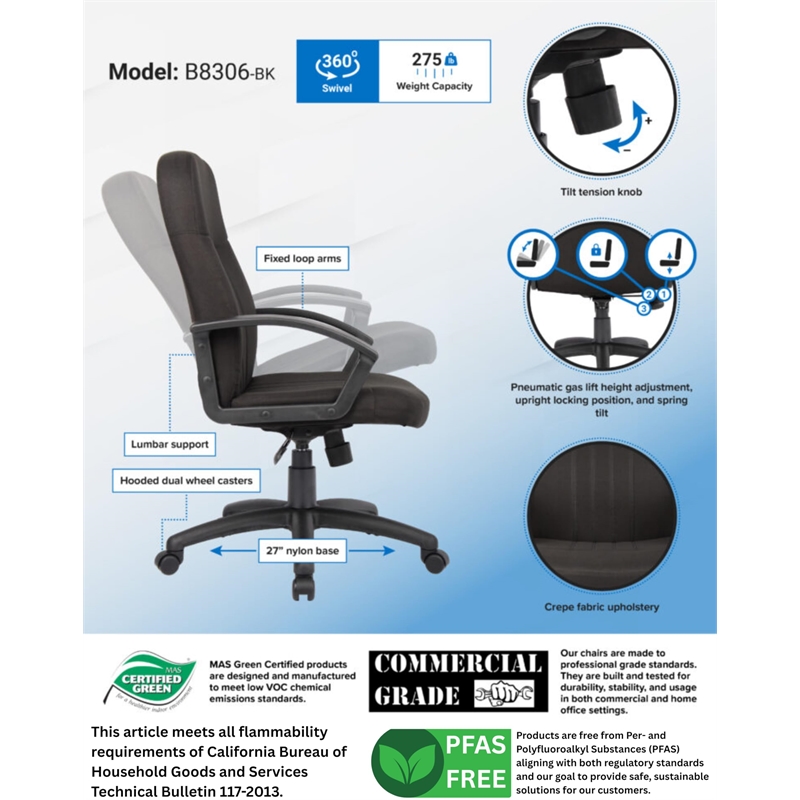 Scranton & Co Fabric Upholstered Executive Office Chair with Arms in Black