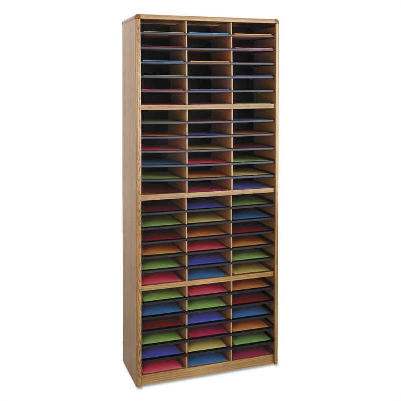 Scranton & Co 72 Compartment Metal Flat Files Organizer in Medium Oak 
