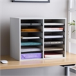 Scranton & Co Grey 12 Compartment Wood Adjustable File Organizer