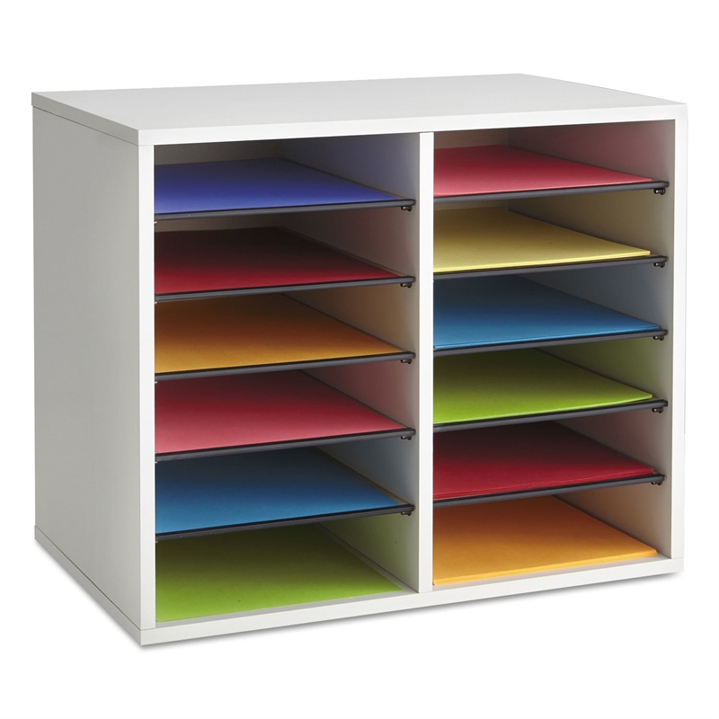Scranton & Co Grey 12 Compartment Wood Adjustable File Organizer