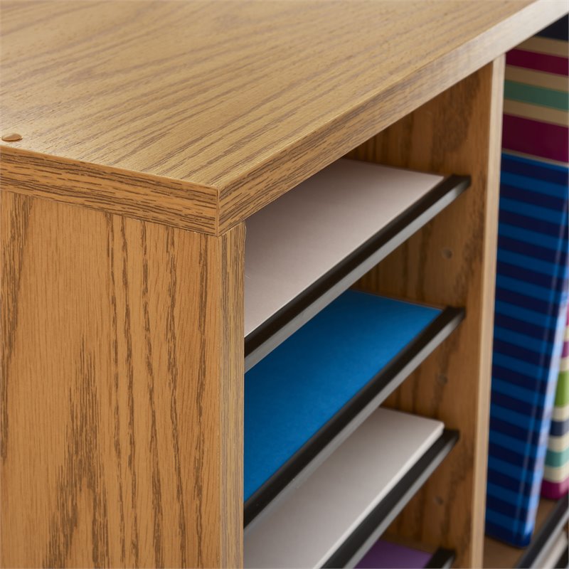 Scranton & Co 16 Compartment Adjustable Traditional Wood File Organizer in Oak