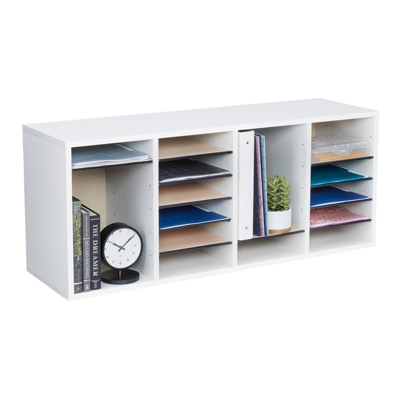Scranton & Co Grey 24 Compartment Wood Adjustable File Organizer Gray