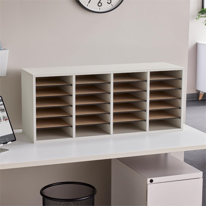 Scranton & Co Grey 24 Compartment Wood Adjustable File Organizer Gray