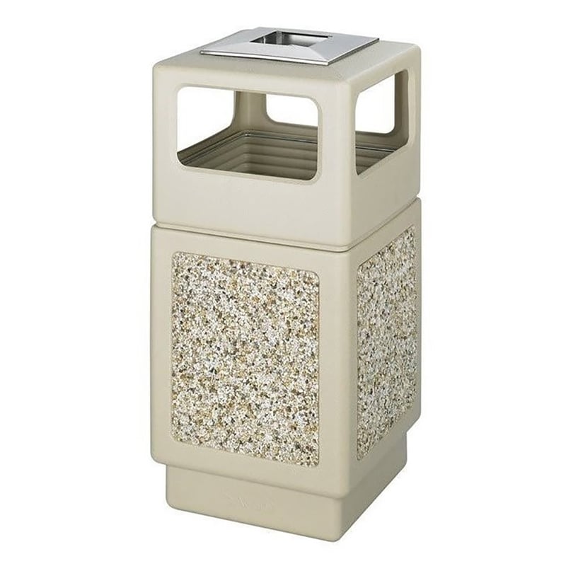 Scranton & Co Plastic Aggregate Panel 38 Gallon Trash Can in Beige